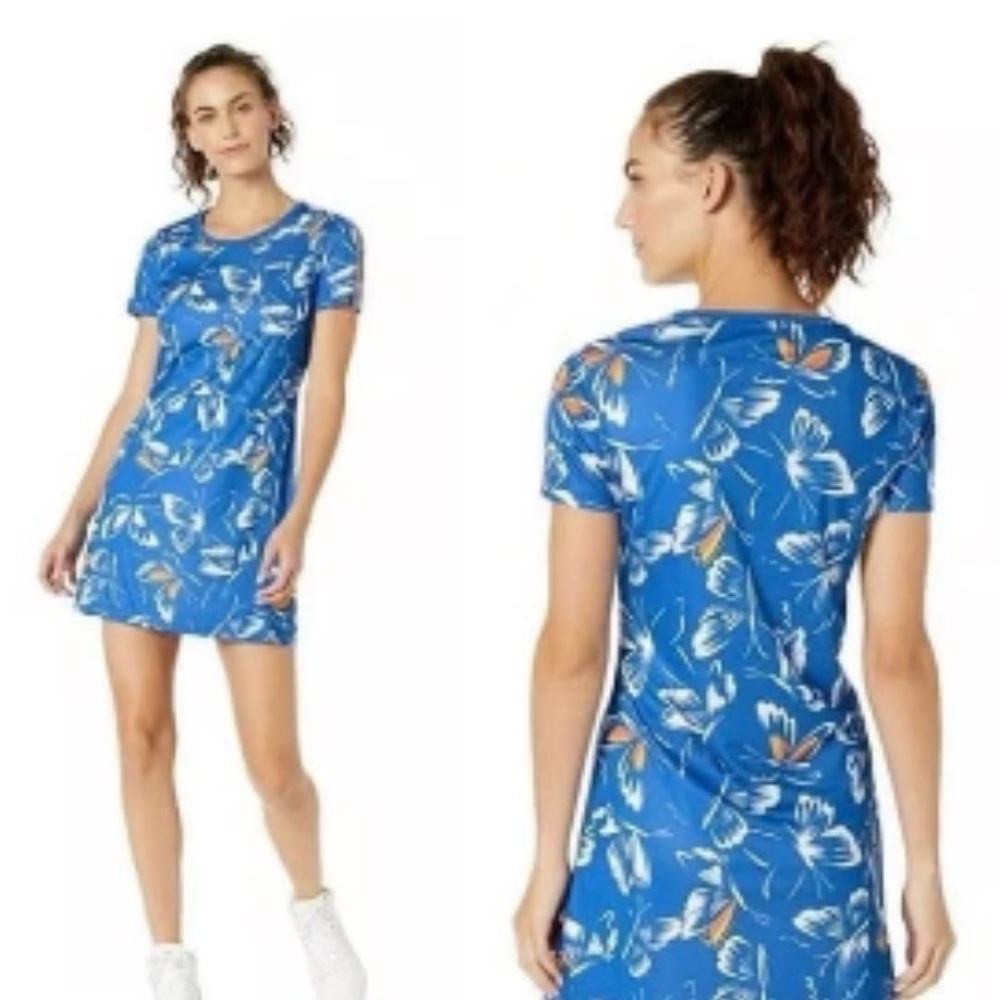 Adidas & Farm Rio Blue Floral Butterfly Athletic Mini Dress